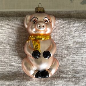 Festive Pig Ornament with Gold Scarf
